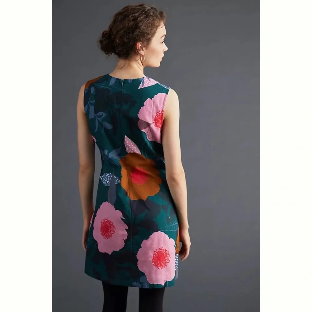 Anthropologie / Conditions Apply Shift Mini Green Floral Dress - Picture 3 of 5